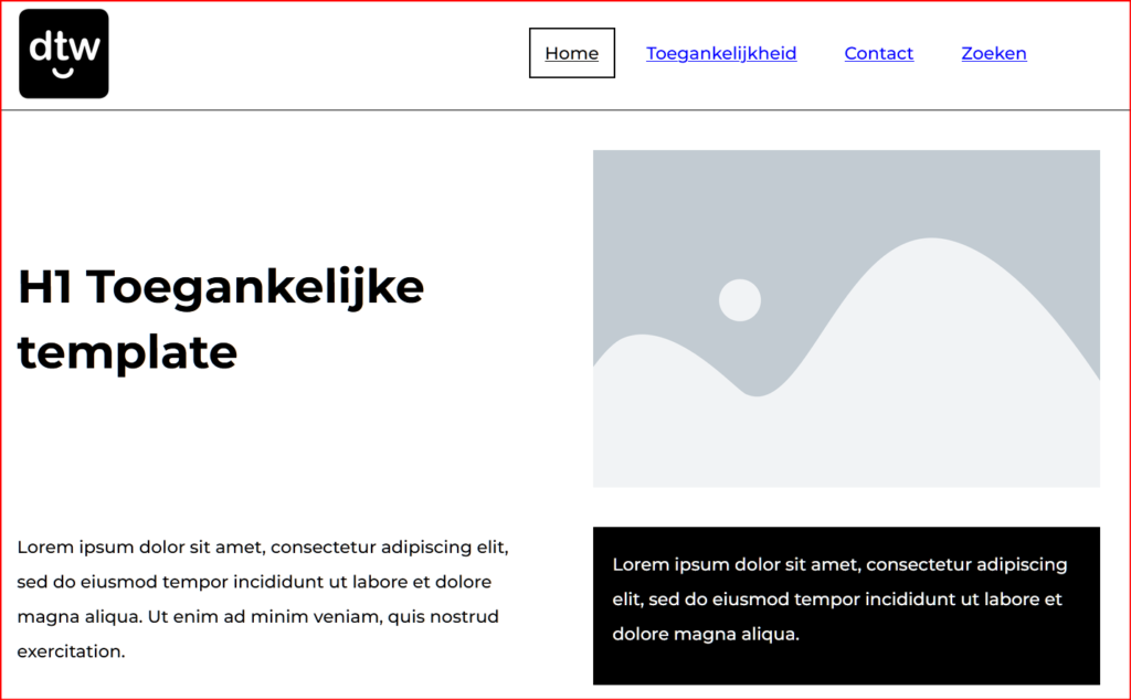 Een voorbeeldpagina van de toegankelijke template.